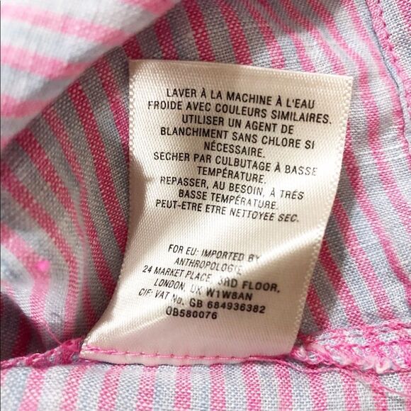 Anthro Holding Horses Linen One Shoulder Pink Gray Stripe Ruffle Tank Top XS - Picture 7 of 7